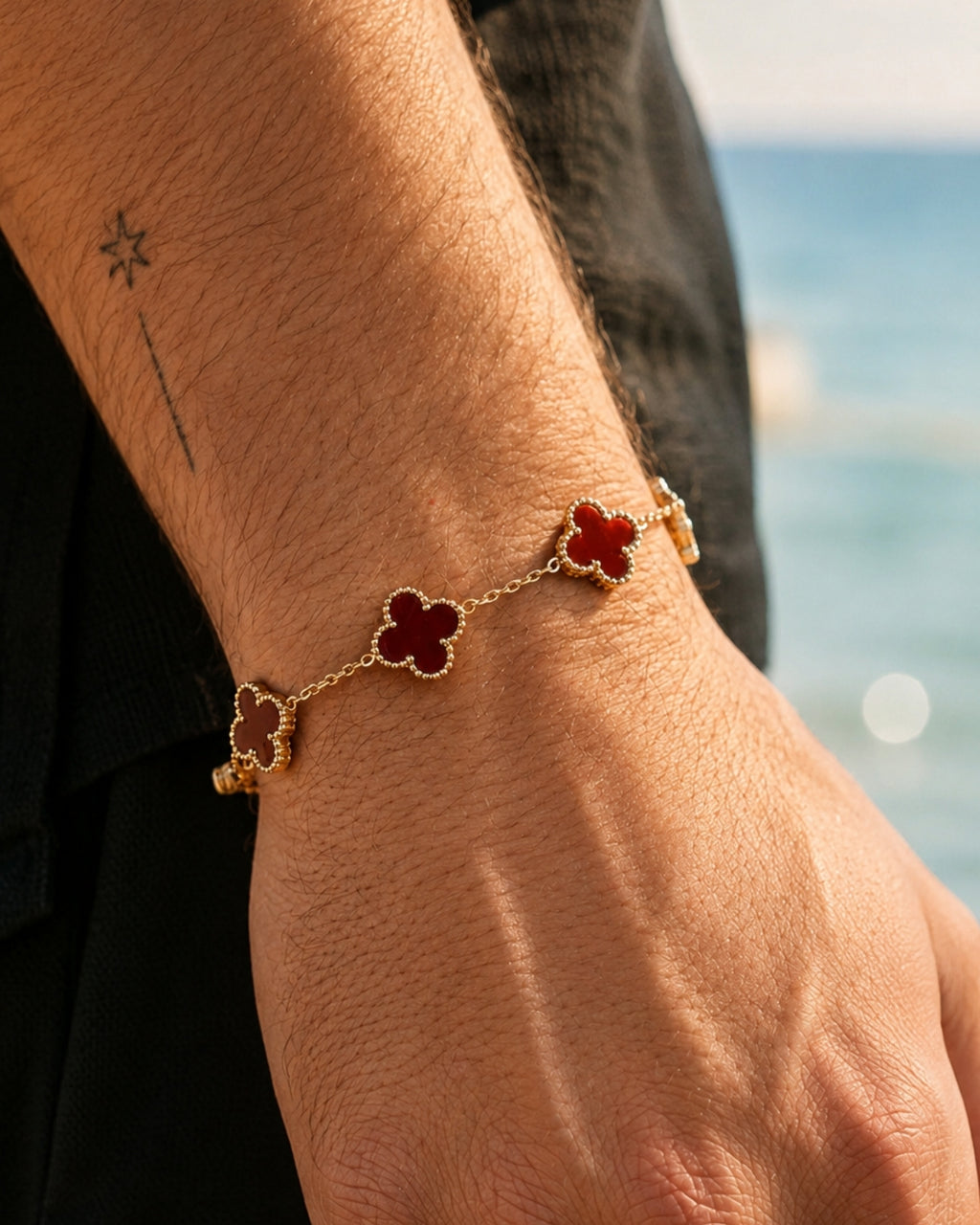 Premium Bordo Yonca Bileklik (Gold Renk)