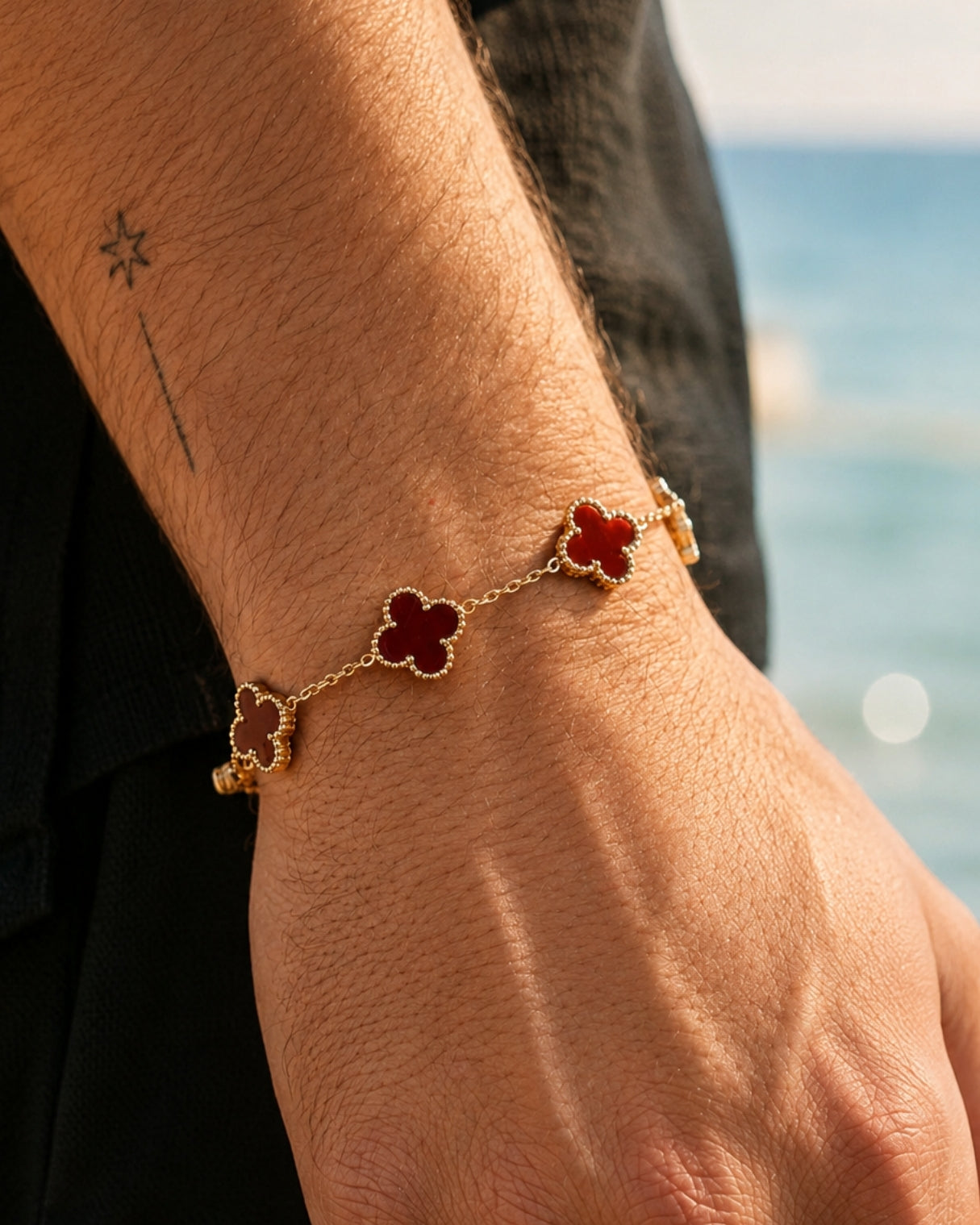 Premium Bordo Yonca Bileklik (Gold Renk)