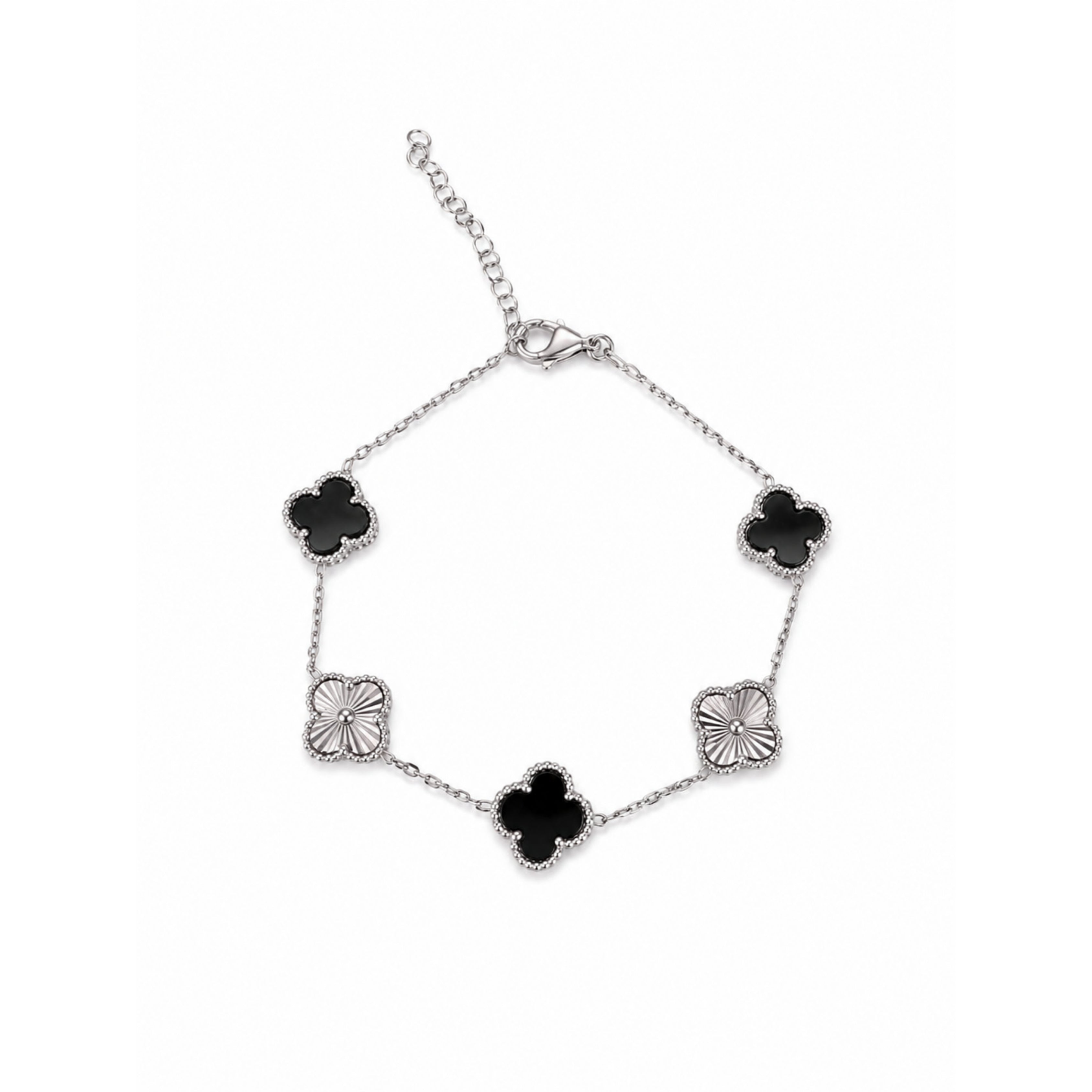925 Ayar Gümüş - Yonca Iced Black Bileklik