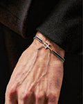 925 Sterling Silver / Threaded Black White Poseidon Bracelet