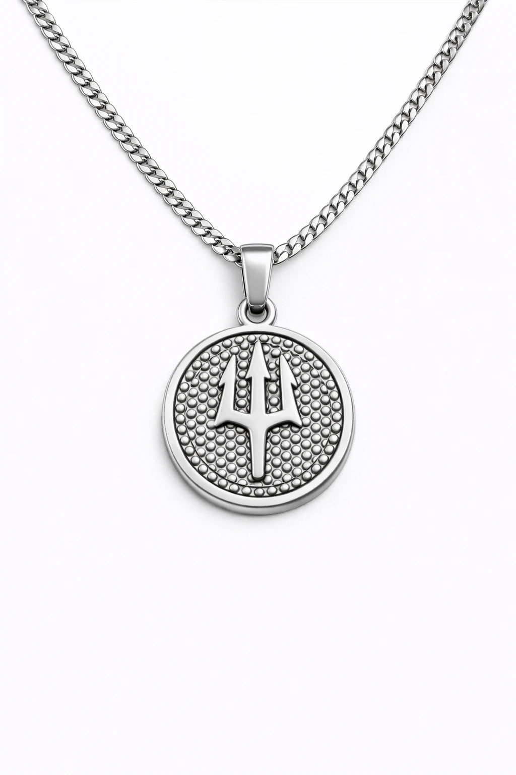 925 Sterling Silver - Poseidon Trident Medallion Necklace