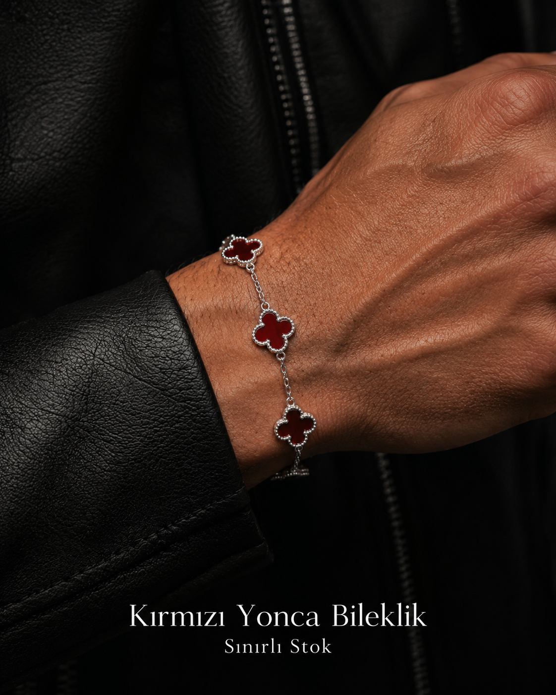 925 Ayar Gümüş - Yonca Red Bileklik