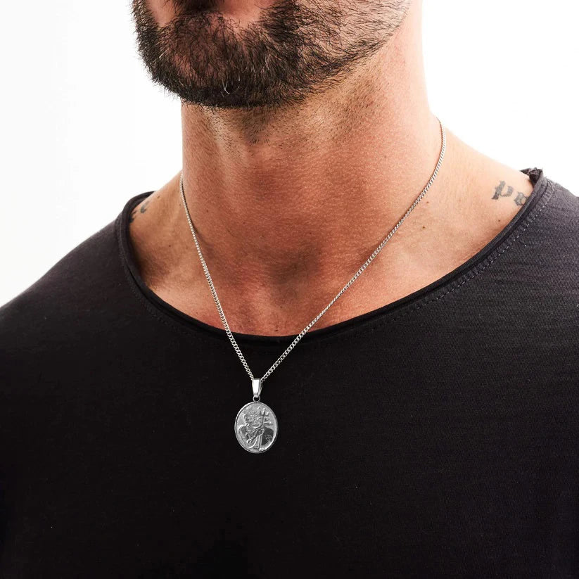 925 Sterling Silver - Poseidon Medallion Necklace