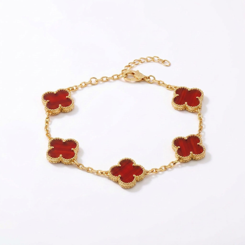 925 Ayar Gümüş - Yonca Red Bileklik