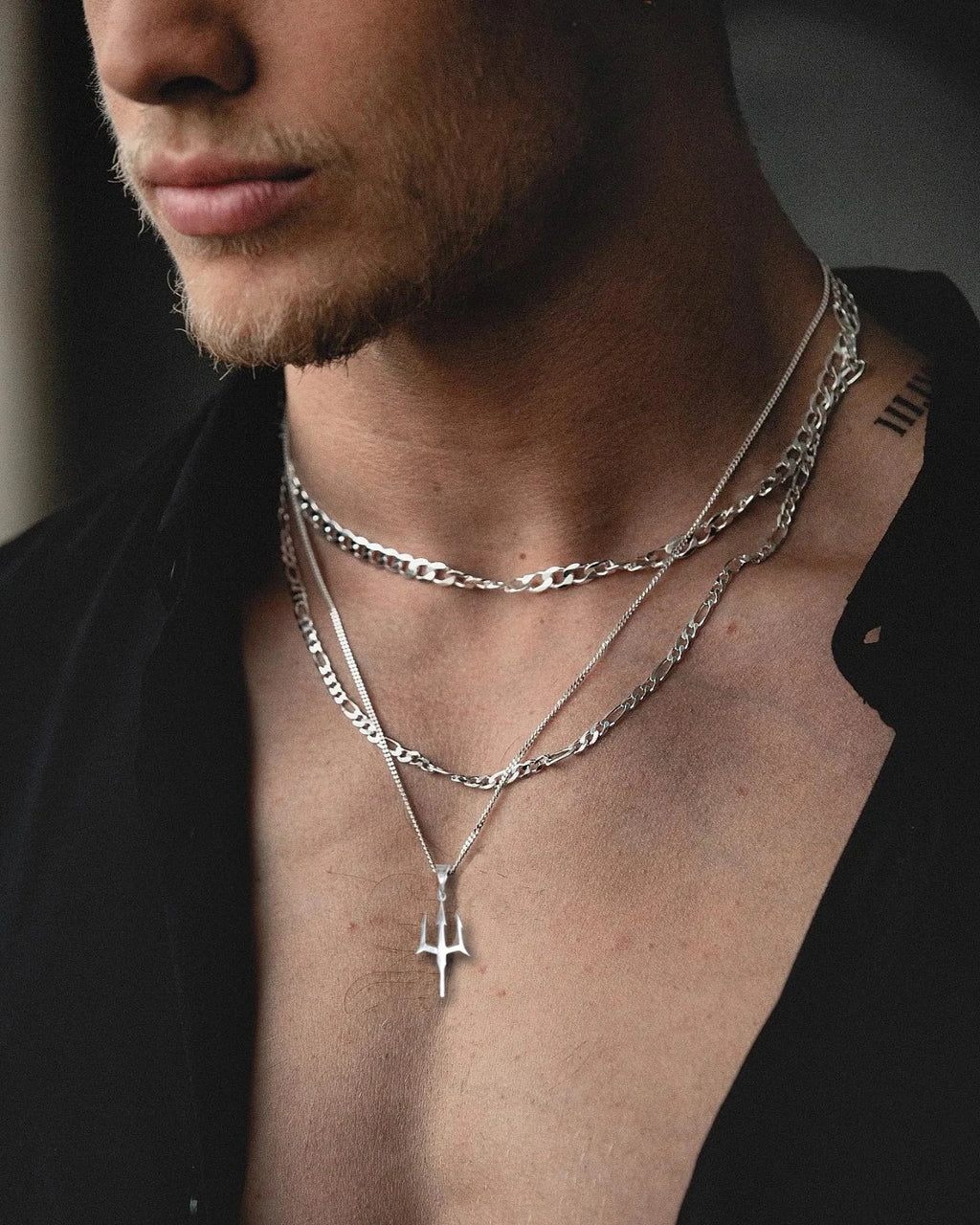 925 Sterling Silver - Triple Poseidon Set Necklace