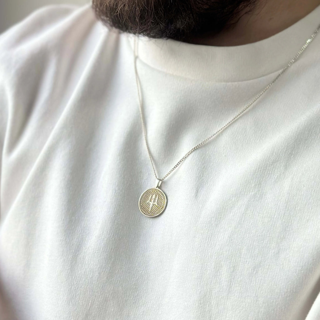 925 Sterling Silver - Poseidon Trident Medallion Necklace