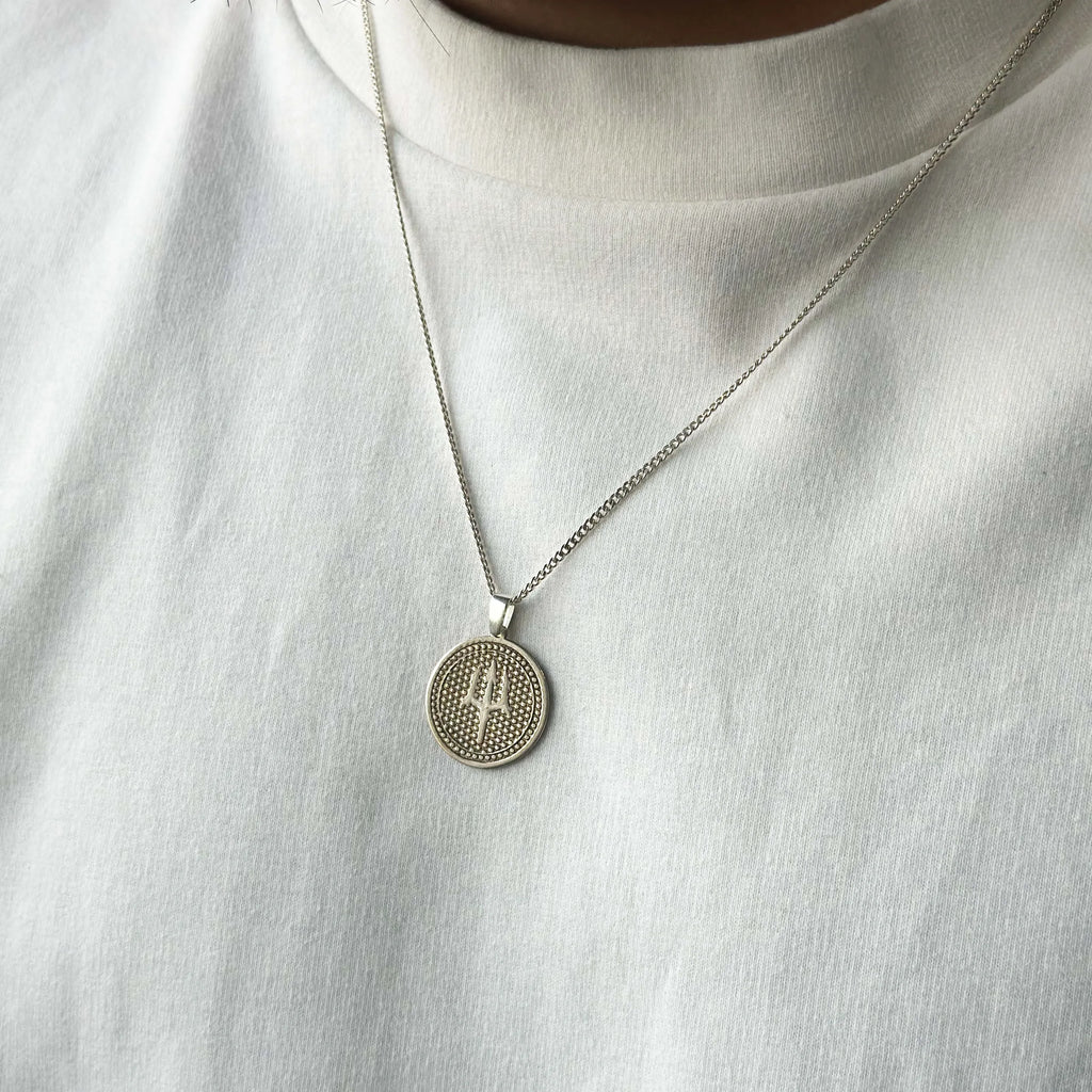 925 Sterling Silver - Poseidon Trident Medallion Necklace