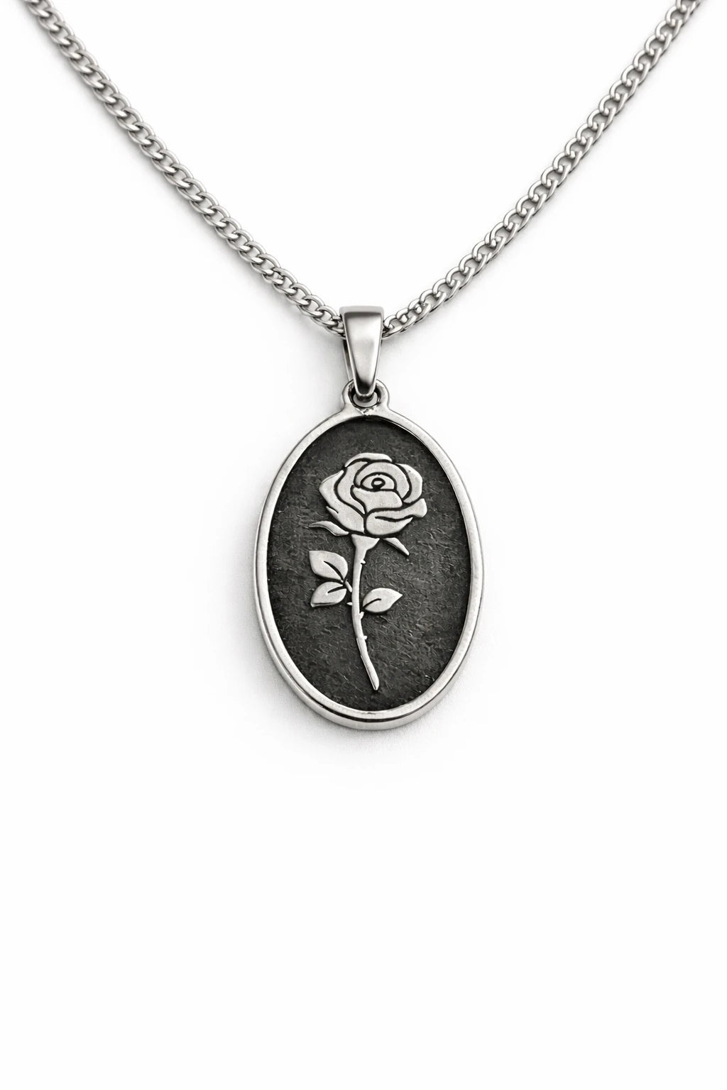 925 Sterling Silver - Black Rose Necklace